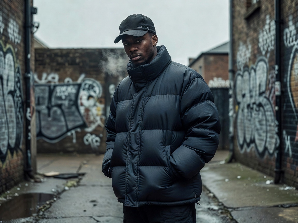 British Grime Streetwear Aesthetic with GORE-TEX Cap and Heavy Puffer