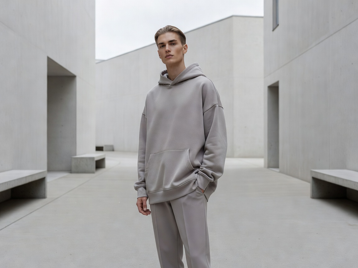 Scandinavian Minimalist Streetwear Model wearing Oversized Hoodie