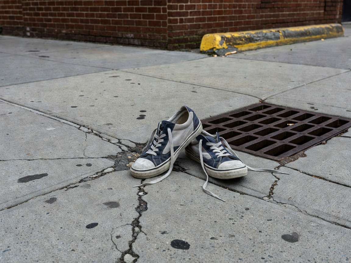 Sneakers on Urban Concrete Sidewalk